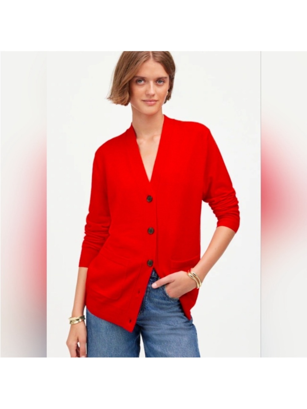 Madewell Women's Merino Wool V-Neck Button Cardigan Sweater - Red XS - Picture 1 of 4